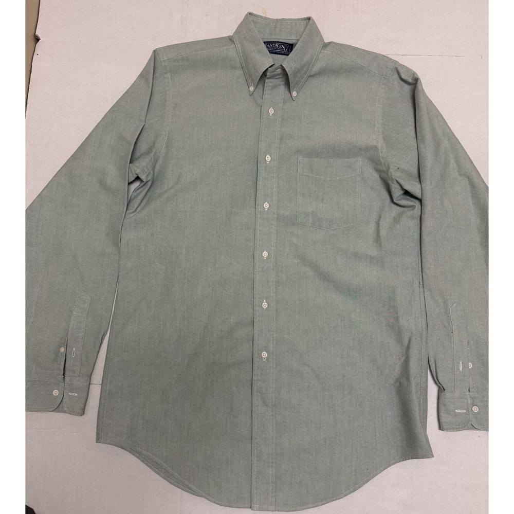 Lands' End green ls button up dress shirt, men's 15.5/35 - Picture 2 of 6